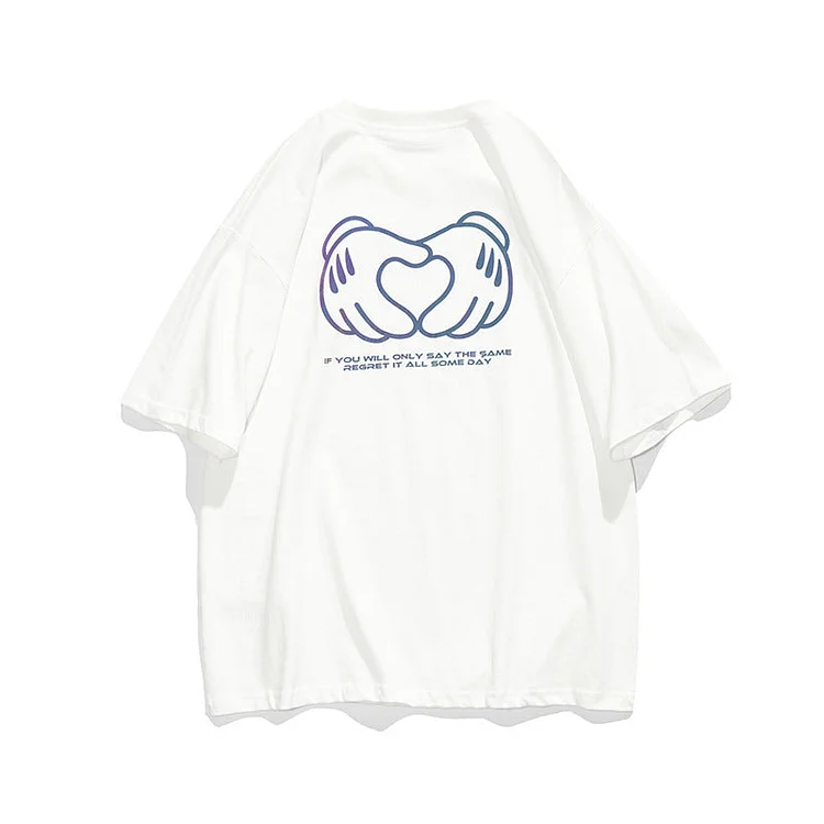 Men's T-shirt Summer Reflective Love Cartoon Short-Sleeved T-shirt Men Loose Casual Half Sleeves