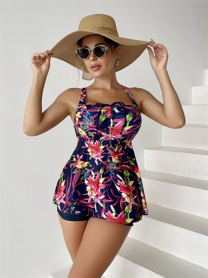 Floral Pattern Swimsuit Women's Skirt Print Belly-covering Flat Swim Trunks S M L XL 2XL 3XL-Hoverseek