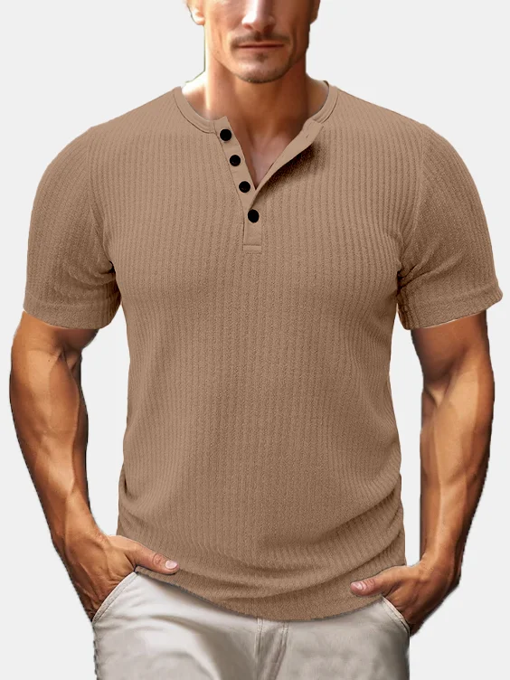 Men's American Slim Fit Solid Color Comfortable Henley Shirt