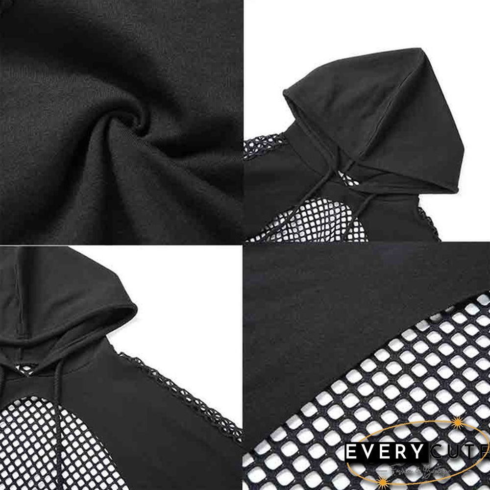 Women Long Sleeve Black Bustier Crop Top Mesh Harajuku Hiphop Loose Leopard Hoodie Sweatshirt Clubwear Tie Dye Top