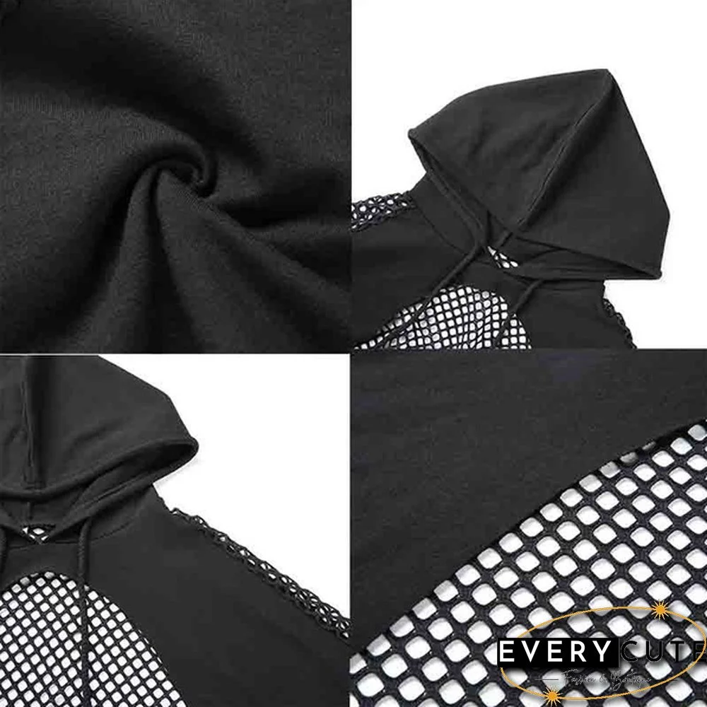 Women Long Sleeve Black Bustier Crop Top Mesh Harajuku Hiphop Loose Leopard Hoodie Sweatshirt Clubwear Tie Dye Top