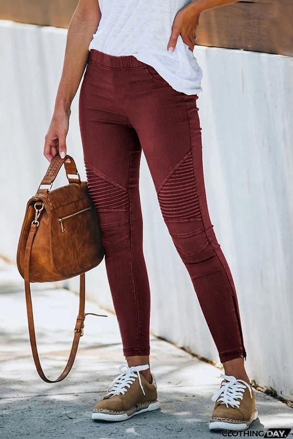 Casual Solid Color Skinny Fit Pants