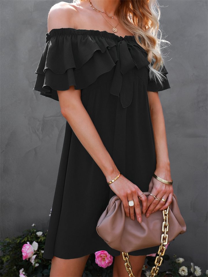 Women's Sexy Shoulder Dress Short Skirt Girl Black Dresses | EGEMISS