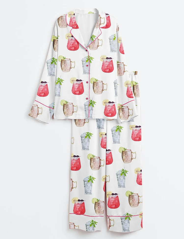 Women&rsquo;s Kentucky Derby 2025 Drink Sign Oaks Lily Cocktails Sign Print Long Sleeve Satin Pajama Set