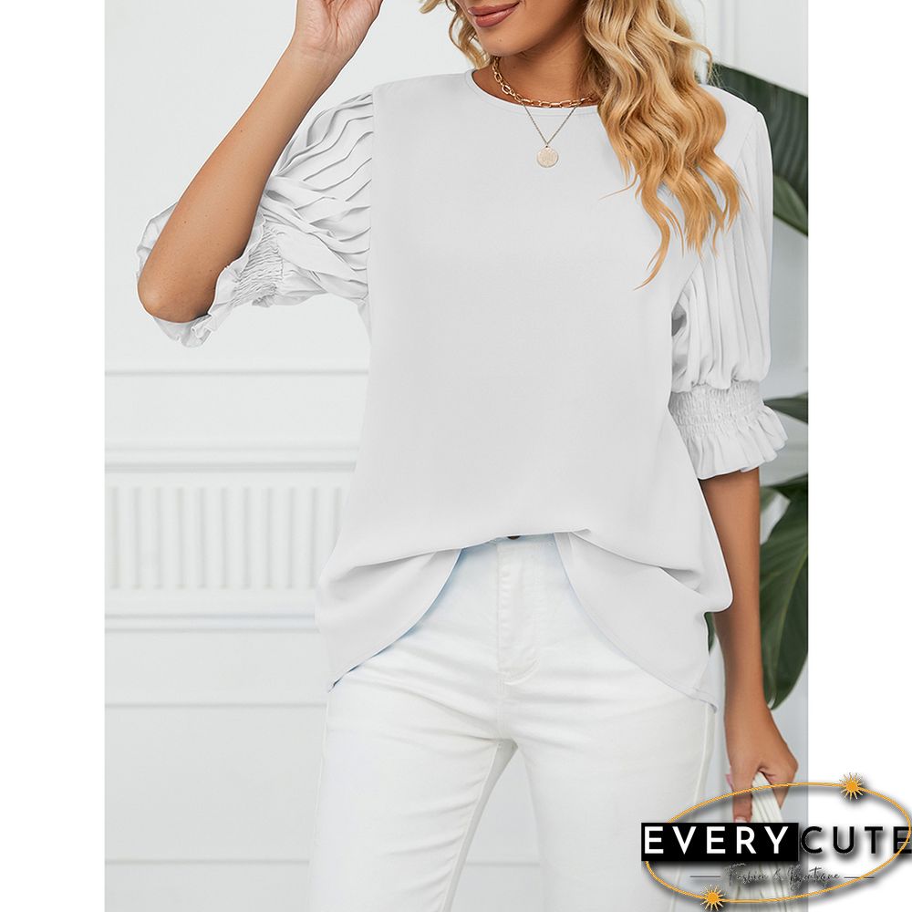 White Back Keyhole Ruffle 1/2 Sleeve Chiffon Blouse