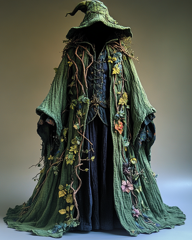 Floral vine 3D embroidered linen forest theme magic cloak  51e0