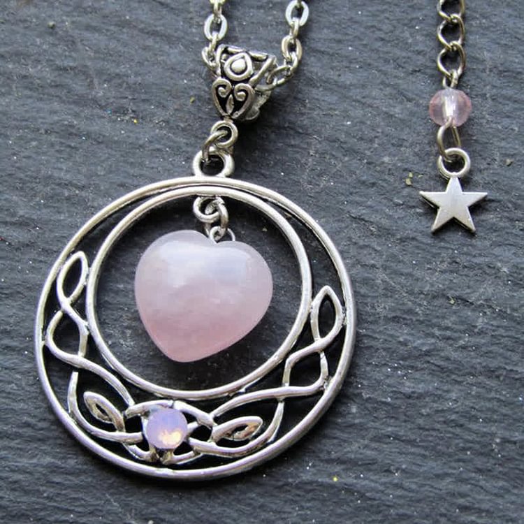 Olivenorma Bohemia Rose Quartz Heart Moon Star Necklace