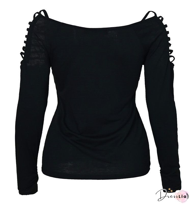 Sequins Cold Shoulder Long Sleeves Casual Sexy Tops