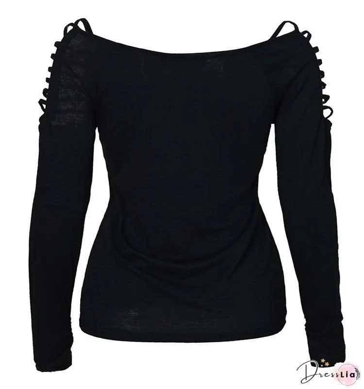 Sequins Cold Shoulder Long Sleeves Casual Sexy Tops