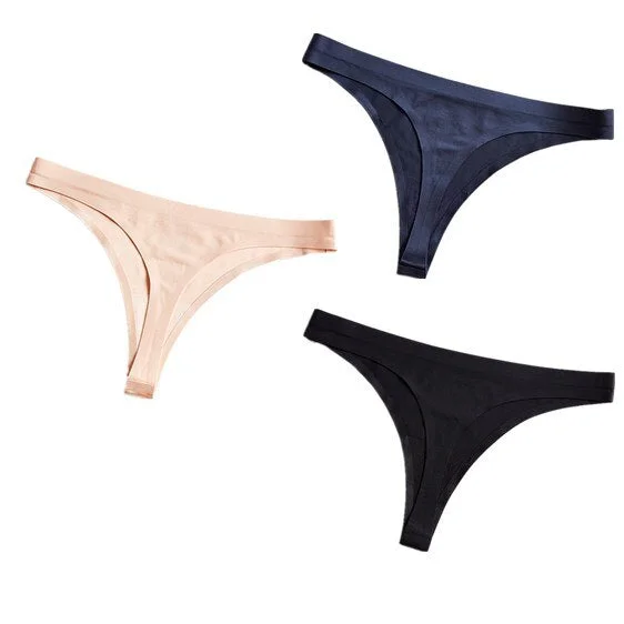 3PCS/Lot Ice Silk Thong Panties Sexy Women Underwear Female G-string Panties Solid Briefs For Ladies Low Waist Seamless Panty