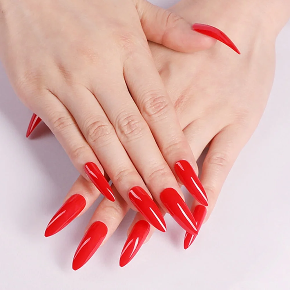 5 Sets Bright Yellow Artificial False Nail Long Stiletto Fake Fingernails For Design DIY Full Cover Salon Tips Manicure Tools-Nail Inspo