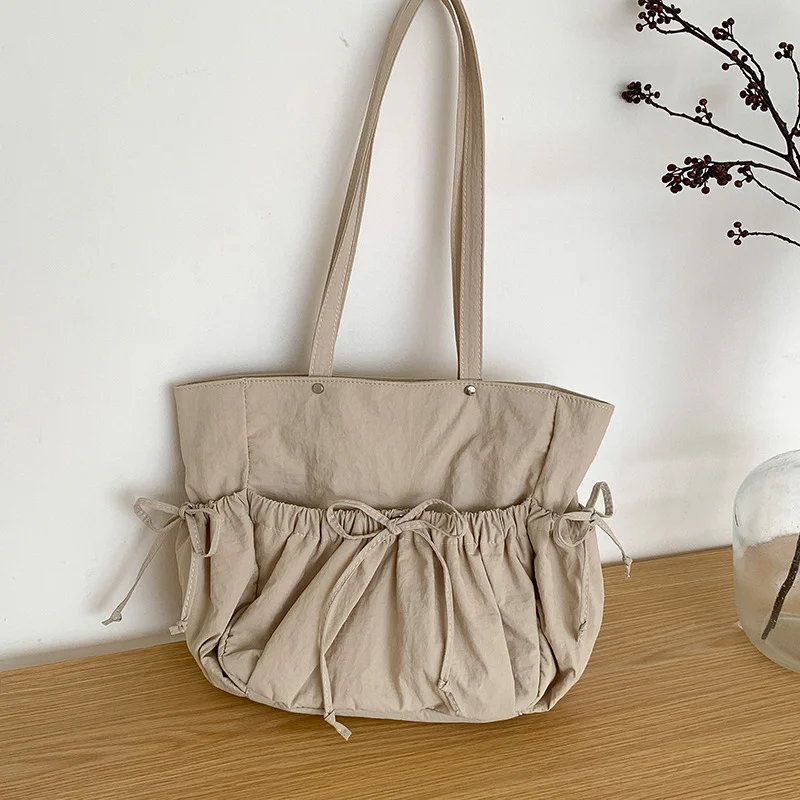 Mongw Mongw Version Sweet Wind Bag Summer Female 2024 Light Bow Nylon Tuo Bag Large Capacity Small Single Shoulder Bag