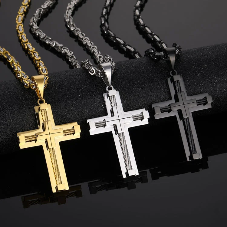 Gold Cable Cross Pendant Necklace