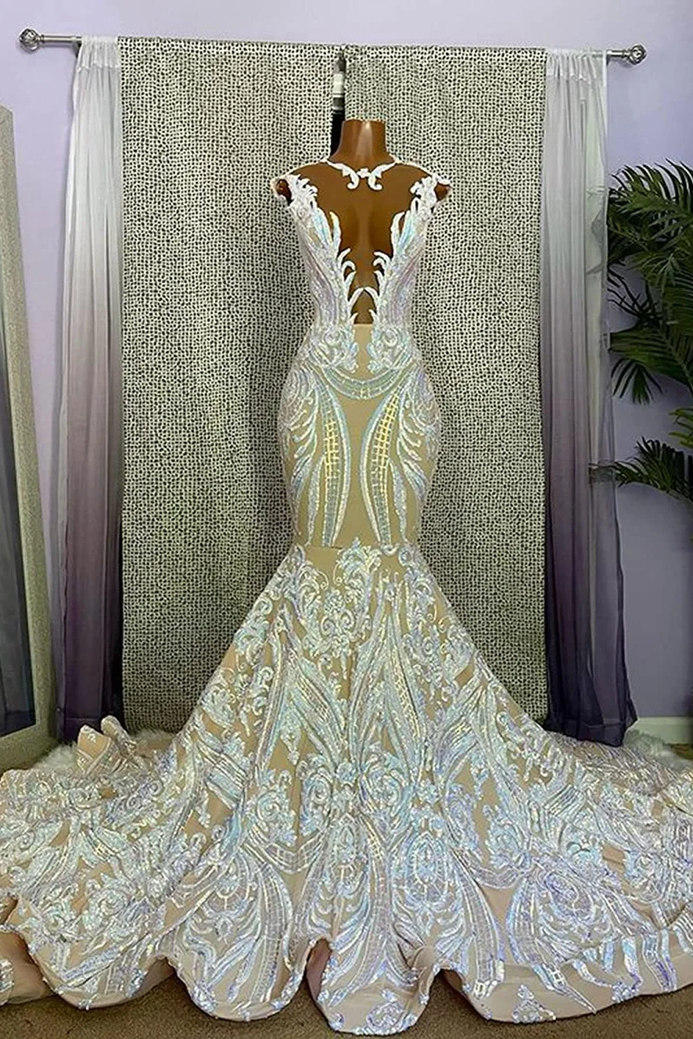 Bellasprom Deep V-Neck Mermaid Prom Dress Sleeveless Sequins Long