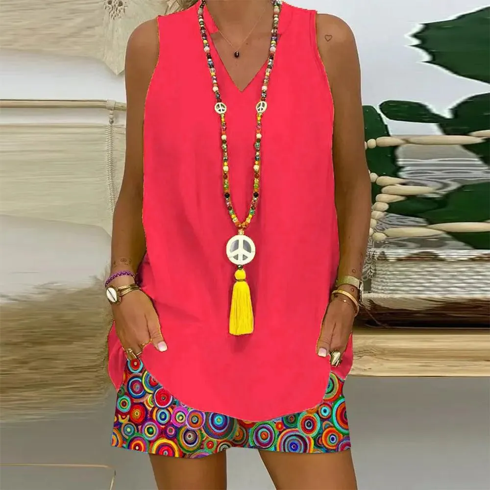 Showy Sleeveless Print Two Piece Set