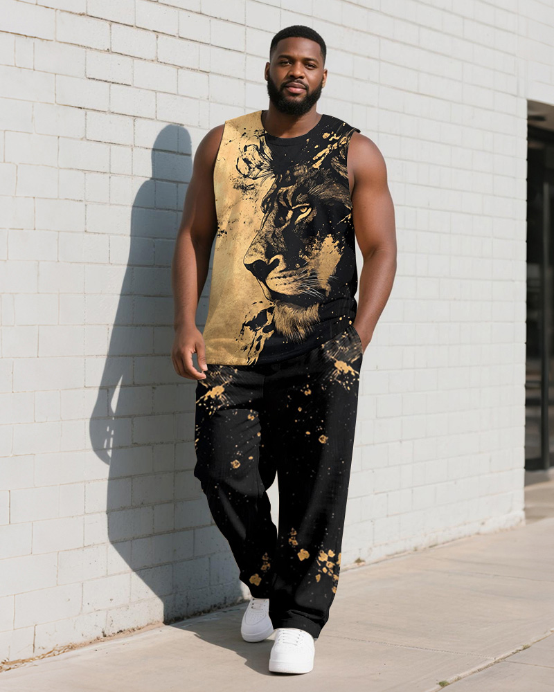 Big & Tall Men's Lion Print Tank Trousers Suit