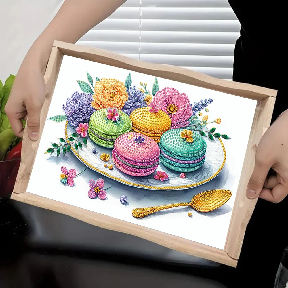 Wooden Macaron Afternoon Tea 5D DIY Diamond Painting Tray Art Craft with Handle