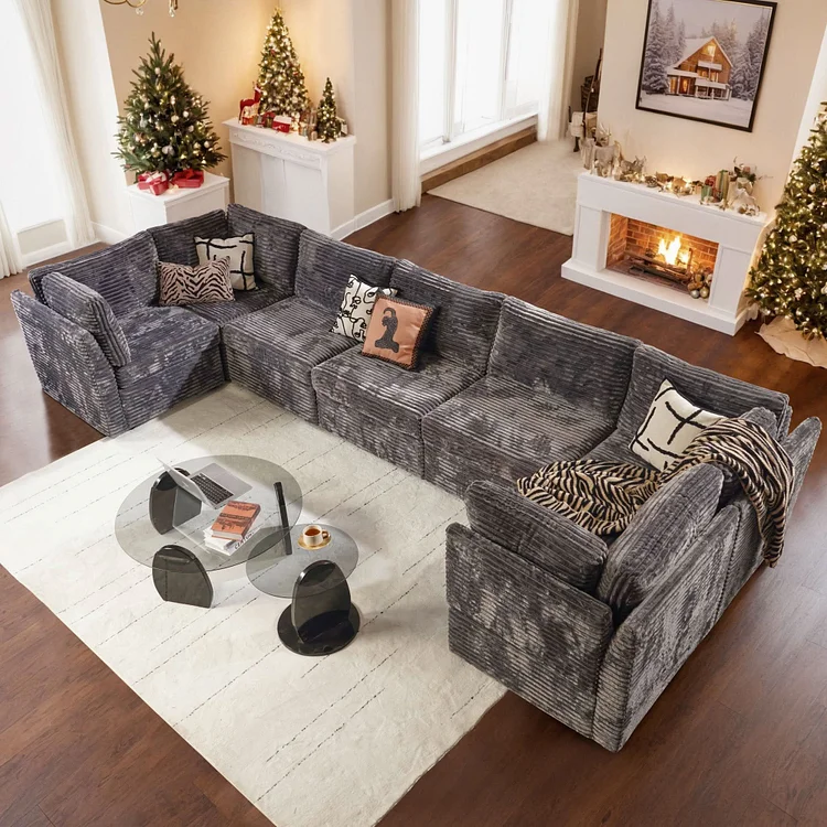 Shopicco 130.7" Modular Sectional Sofa Couch, U-Shaped Minimalist Couches with Oversized Chaise