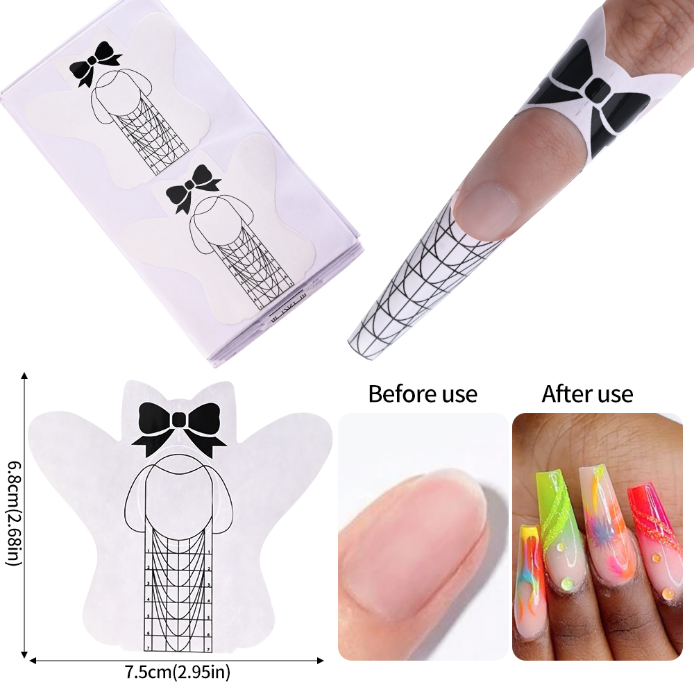 Guraa 100Pcs French Nails Extension Forms – Self Adhesive Paper Molds UV Gel Building Manicure Nail Art Tools  