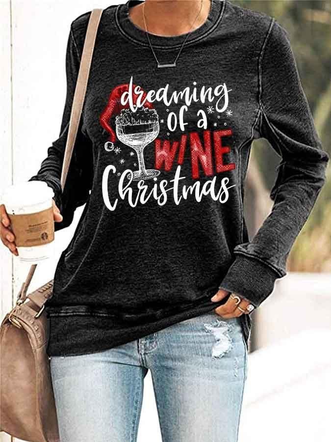 womens-diedming-of-a-wine-christmas-print-casual-sweatshirt