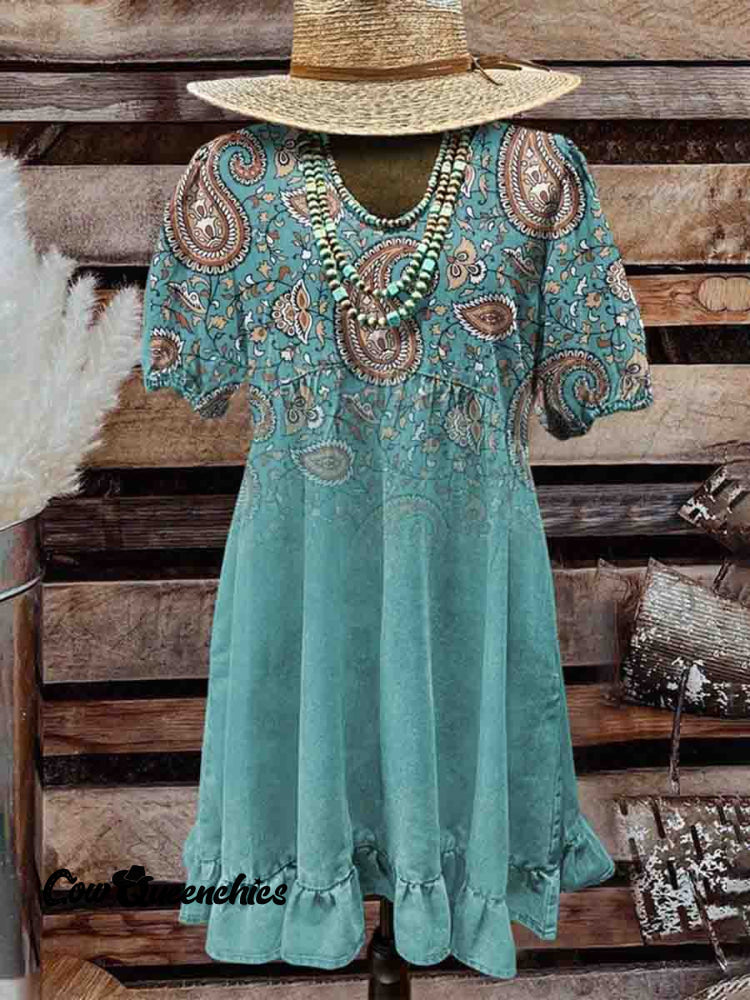 Women’s Turquoise Bohemian Paisley Print Pocket Cotton Dress Multicolor / S