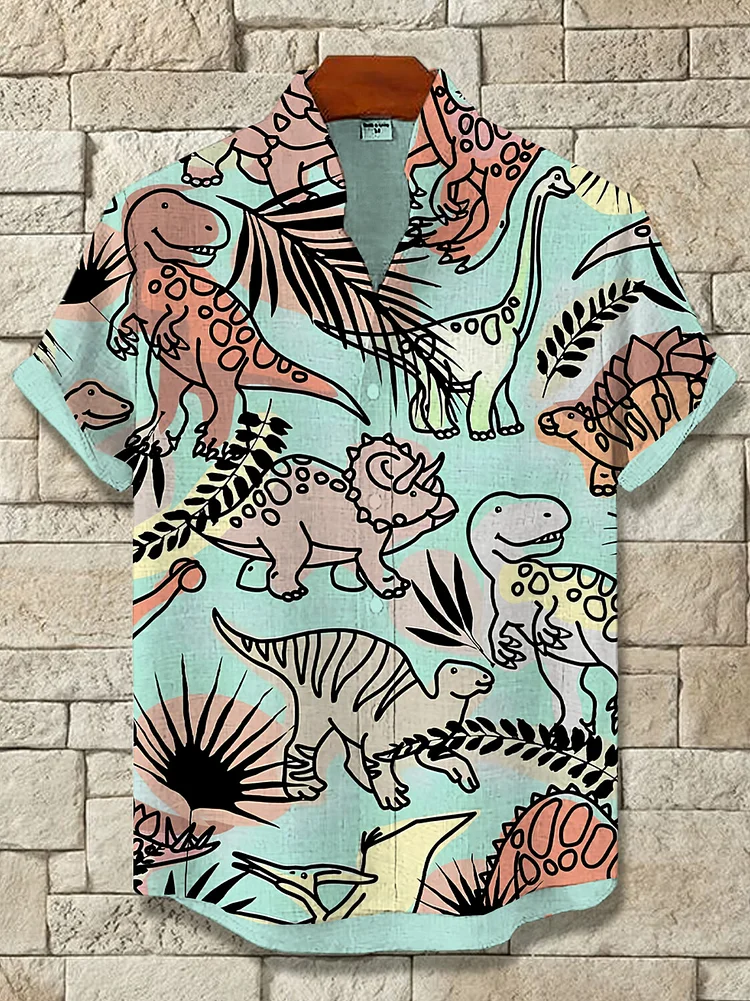 Men's Cartoon Dinosaur Graphic Print Shirt