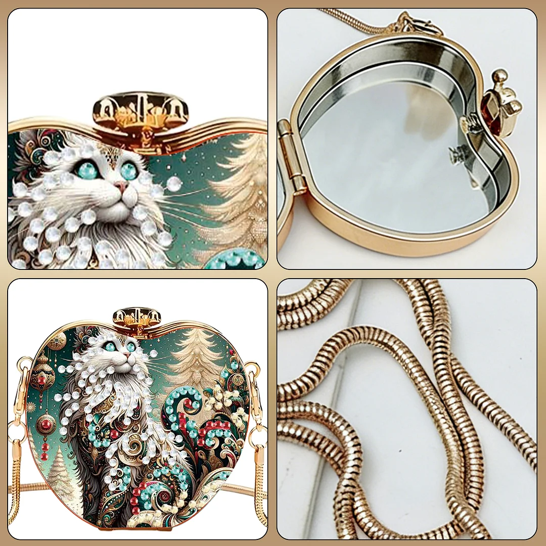 Cats D DIY Acrylic Love Diamond Art Painting Card Case Wallet with Chain Small Diamond Painting Crossbody Bag for Adults Women Girls Gift