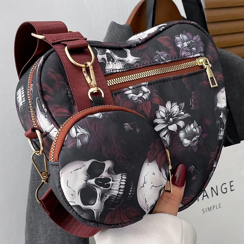 Halloween Unisex Medium Nylon Skull Streetwear Zipper Bag Sets Crossbody Bag
