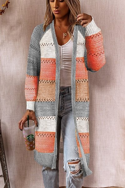 New Fashion Women Cardigan Comfy Stylish Stitching Long Sleeve Striped Patchwork Sweater Female Casual Long Cardigan Autumn Winter Tops - Shop Trendy Women's Fashion | TeeYours
