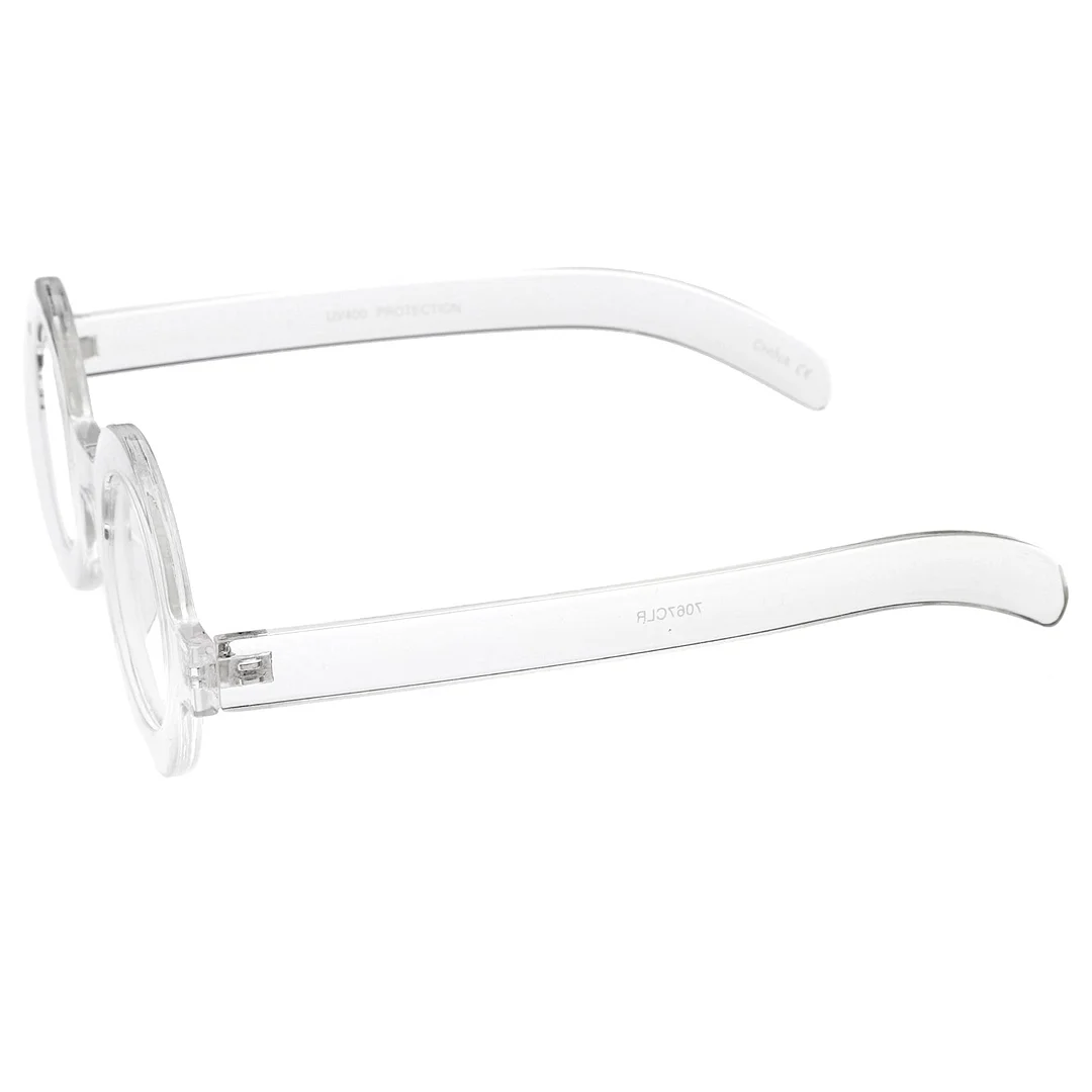 Bold Thick Frame Flat Clear Lens Round Eyeglasses 39mm