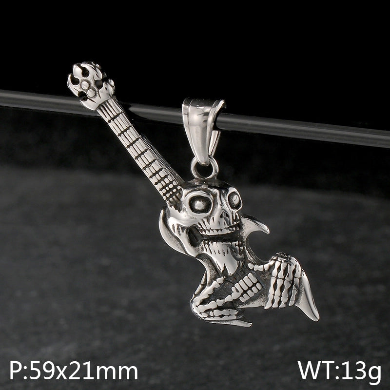 1 Piece 304 Stainless Steel 18K Gold Plated Musical Instrument Skull Pendant
