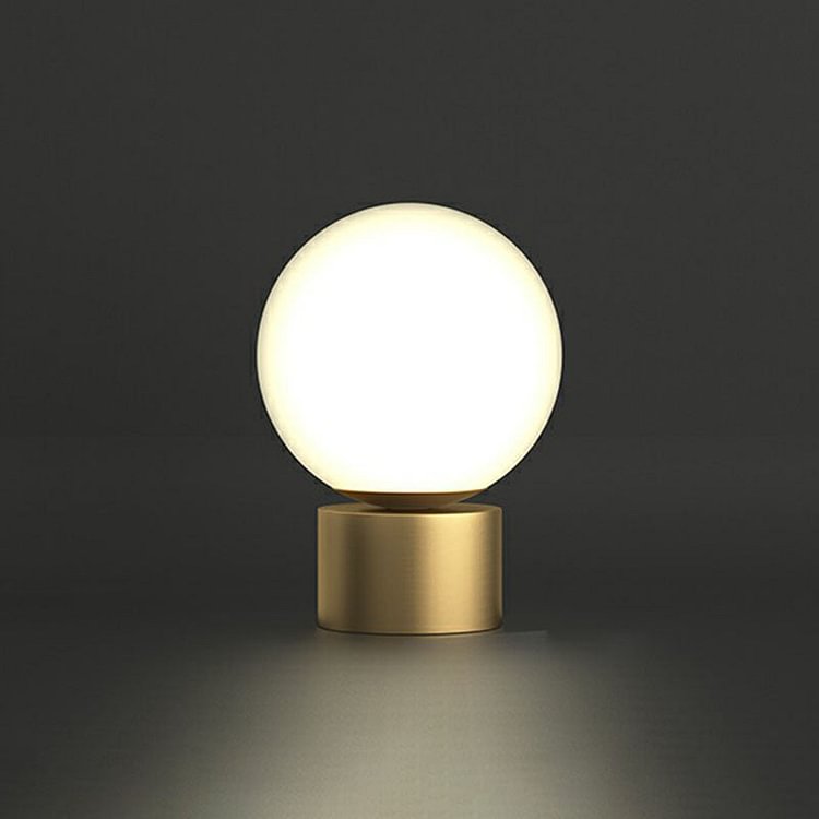 Simple Spherical Small Night Light Glass Single Bedroom Table Lamp with Gold Finish Base