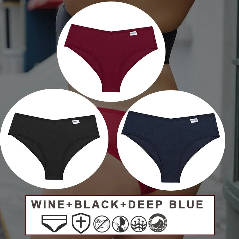 FINETOO 3PCS/Set M-2XL Women's Cotton Lingerie Panties Sexy  Underwear Bikini Thongs Pantys For Ladies Plus Size Female Briefs