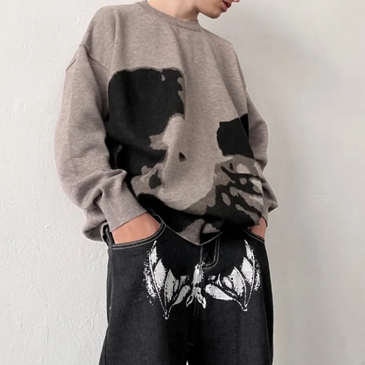 Knitted Hip Hop Streetwear Y2K Oversized Sweater Gothic Sweaters Pullover at Hiphopee