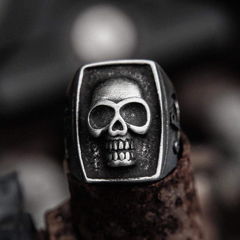 Vintage Embossed Skull Stainless Steel Square Ring