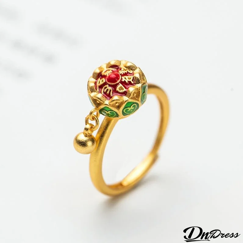 Lotus Six-character Mantra Scripture Rotating Ring Lucky Turn Ring National Style Enamel Colored Burning Blue Ring