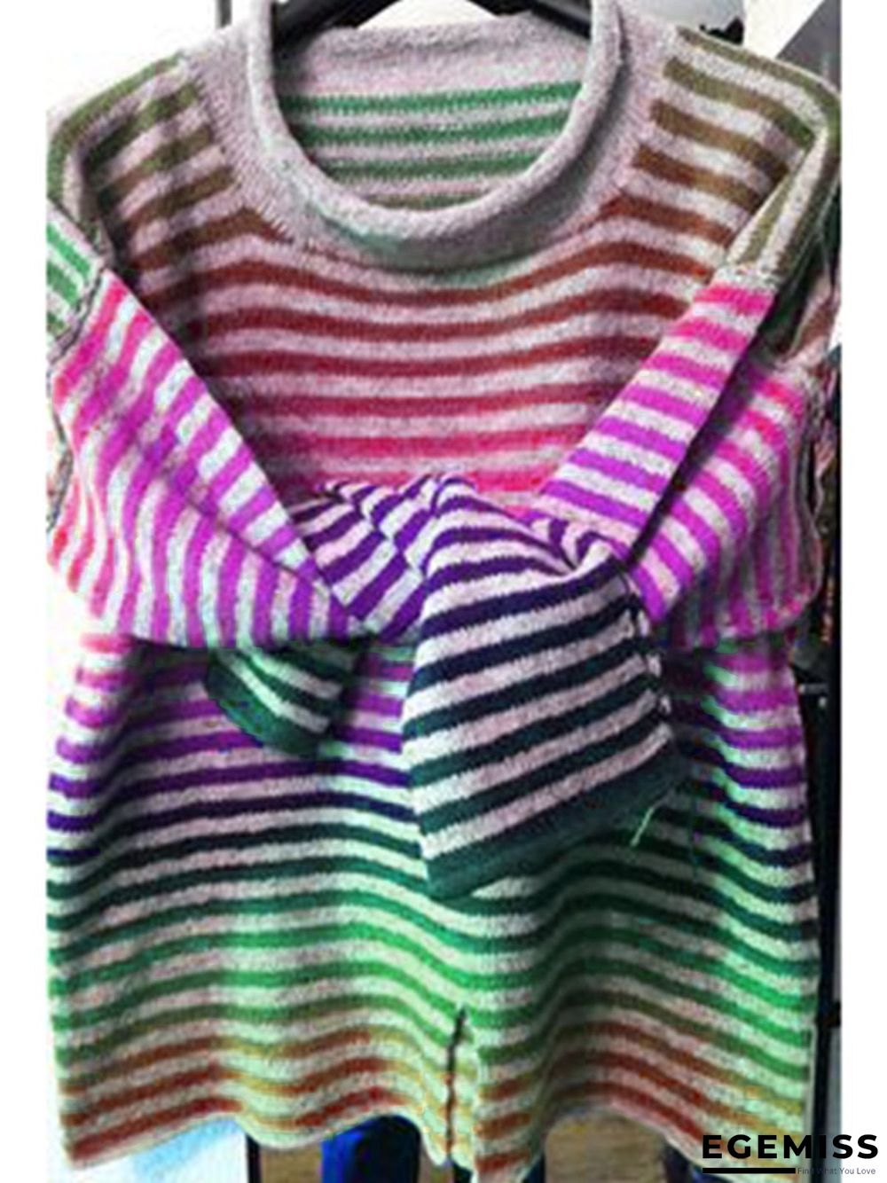 Casual Vintage Crew Neck Knitted Striped Shirts & Tops | EGEMISS