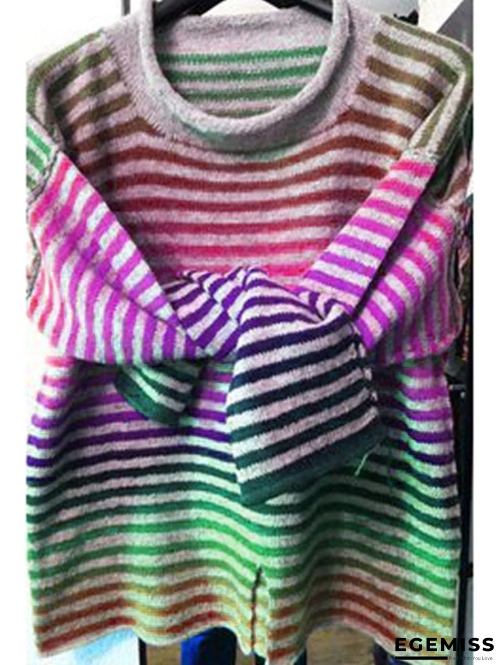Casual Vintage Crew Neck Knitted Striped Shirts & Tops | EGEMISS