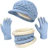 Women's Winter Warm Knit Hat Beanie Gloves & Scarf 3-Piece Set