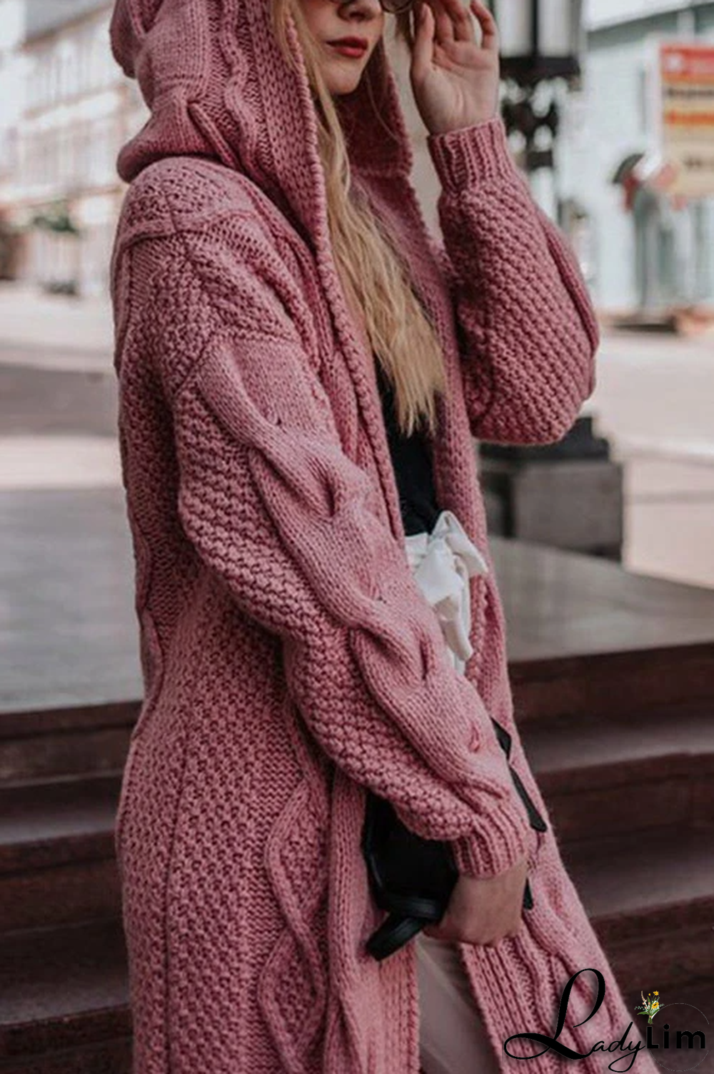 Solid Knit Hooded Sweater Cardigan