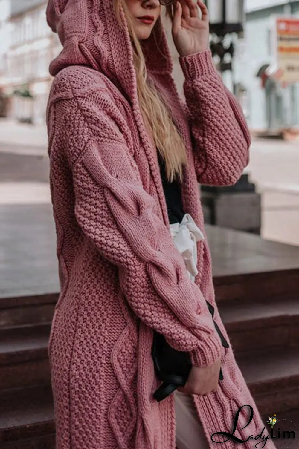 Solid Knit Hooded Sweater Cardigan