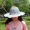 2 in 1 Bamboo Foldable Hand Fan Sun Hat Floral Printed Chinese Style Handheld Foldable Wide Brim Hat for Women Outdoor Beach Travel Accessory