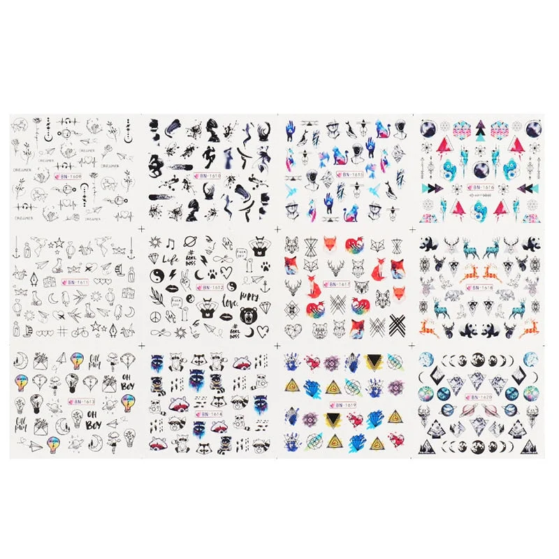 12pcs Avocado Nail Stickers Cute Cartoon Water Transfer Sliders For Nails Anime Dog Cat Decals Tattoo For Manicure BN 1585-1596-Nail Inspo