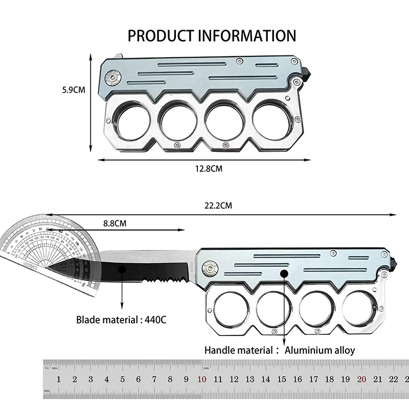 Fist Folding Knife, Sharp, High-Hardness Stainless Steel, Outdoor Self-Defense Folding Knife, Camping Multi-Functional Window-Breaking Knife