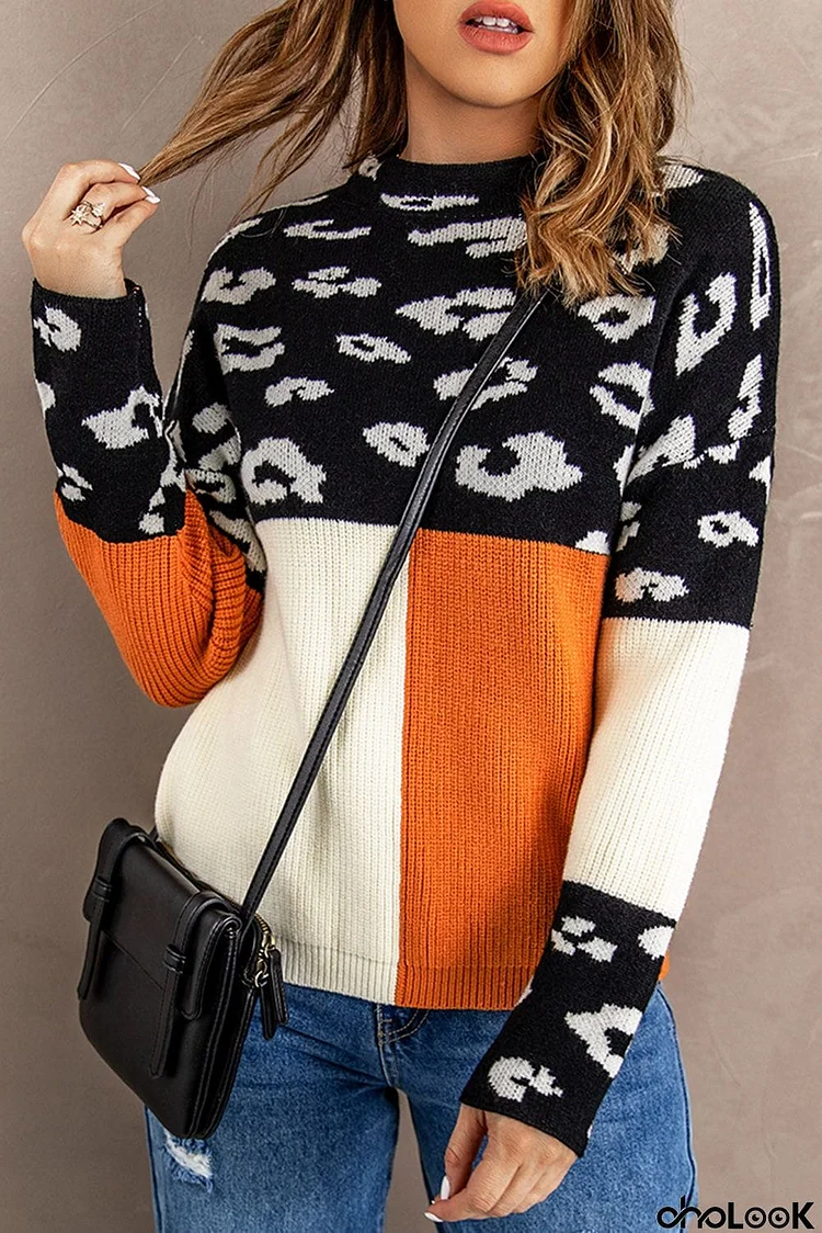 Colorblock Mock Neck Sweater