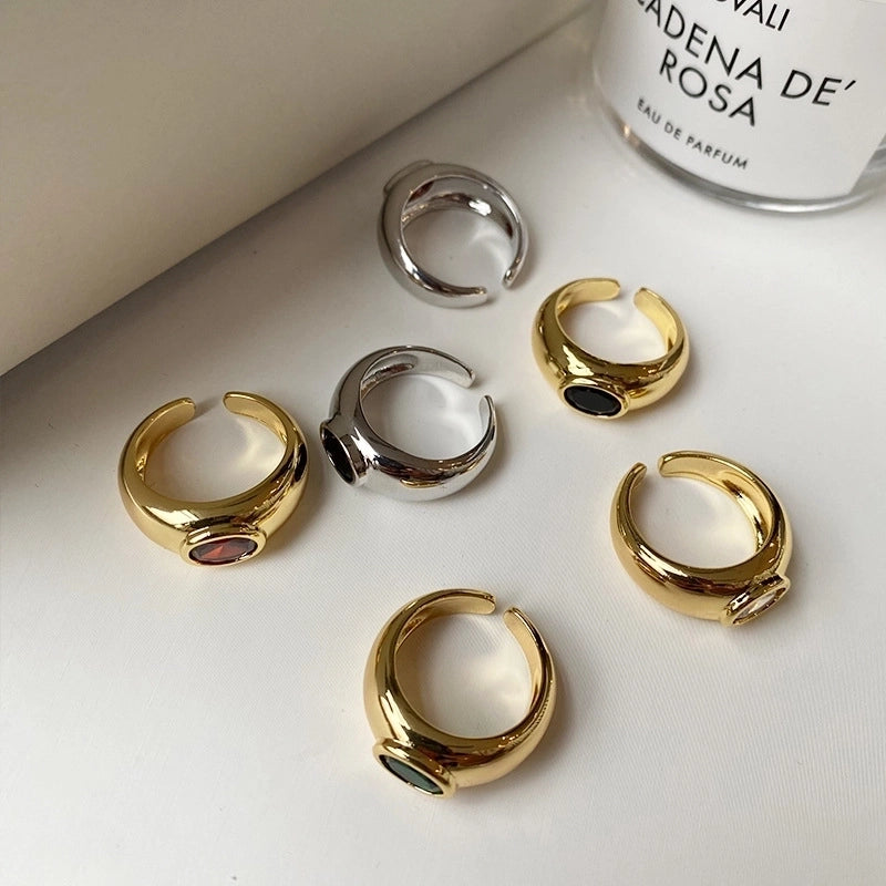 Brass Plating Geometric Zircon Open Rings