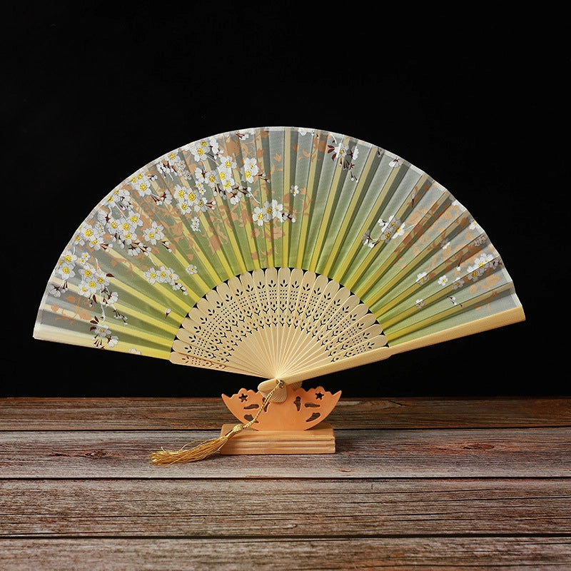 Bamboo Two Green Folding Fan Smile Fan Female Antique Fan Dance Fan Folding Fan Student Gift Elegant Fan