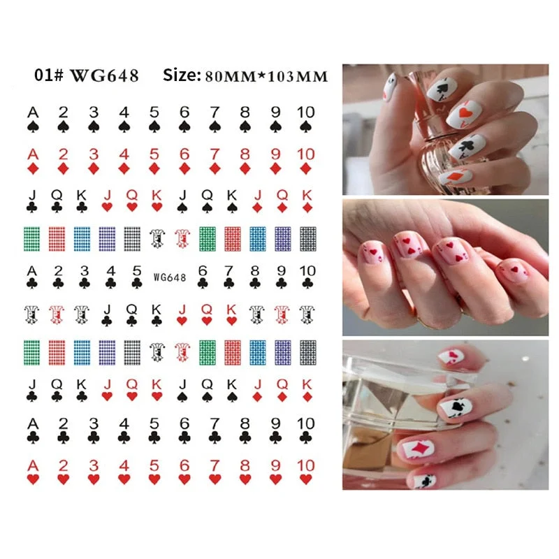 3D Hearts Clubs And Spades Poker Design Self-adhesive Sticker Decals Flowers Lines Geometric Nail Art Manicures Sliders Foils