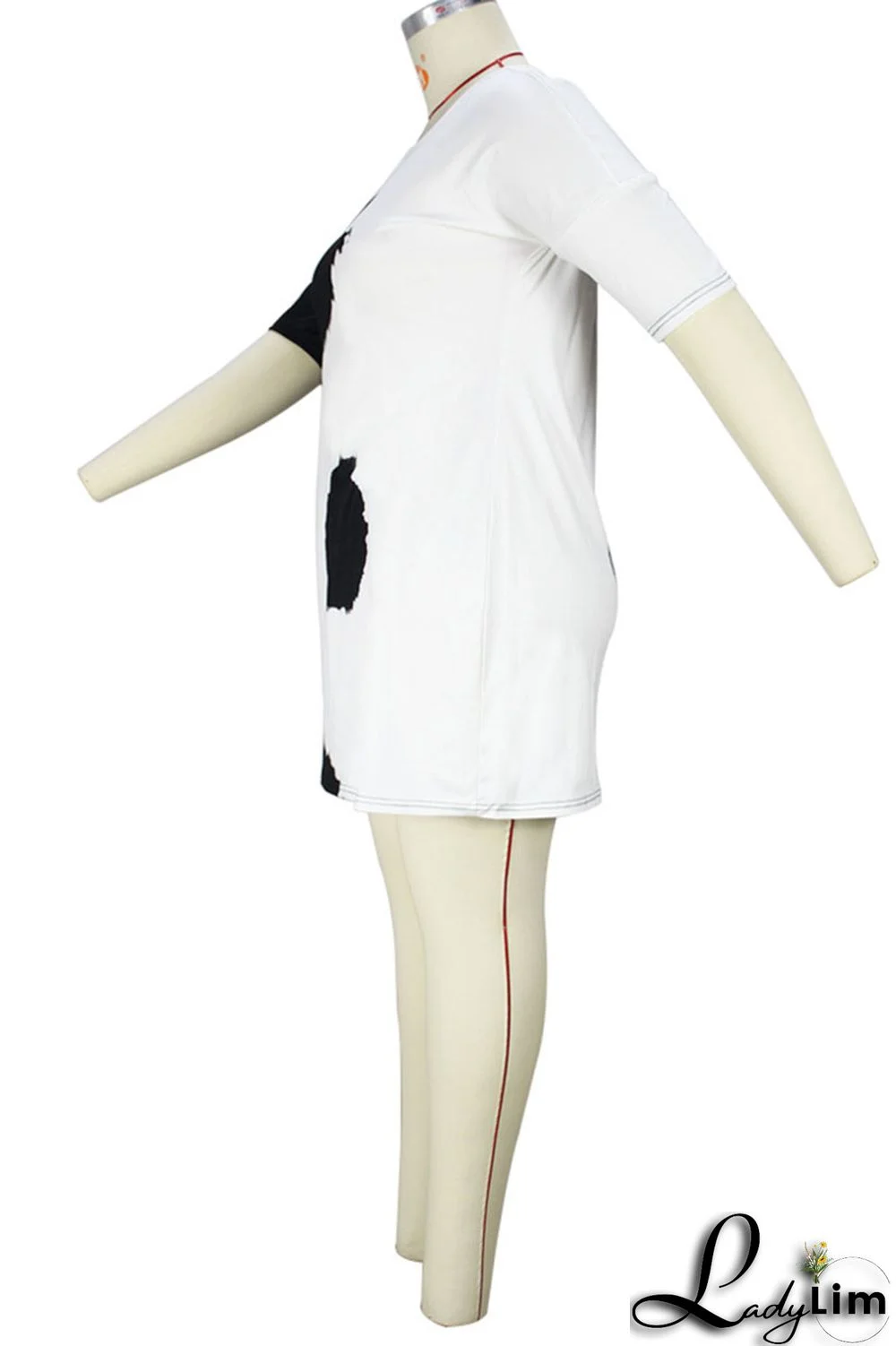 Black White Casual Print Patchwork O Neck Straight Plus Size Dresses