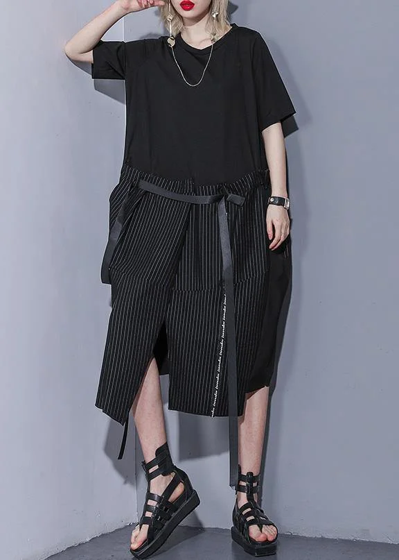 100% black Cotton 0patchwork striped Plus Size summer Dresses